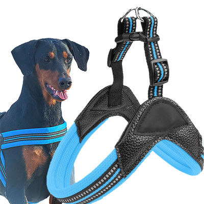 Beli Hitam Biru PU Dog Harness Leash Padded Puppy Harness Dan Leash Set pembuatan online
