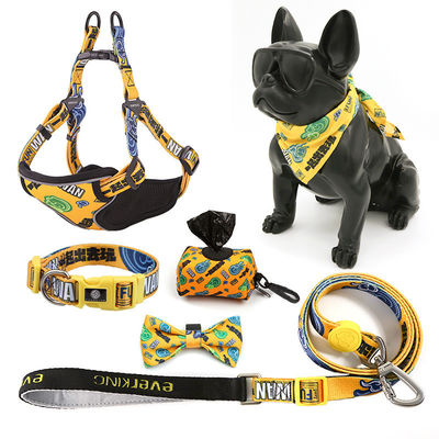 Beli Anjing Polyester Custom Sublimation Blank Personal Pet Collar dan Leash Harness Set Logo Custom Musim Panas Anjing Harness Desain pembuatan online