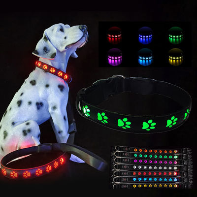 Perlengkapan hewan peliharaan LED Kerah Anjing dengan Logo Khusus USB Rechargeable Flashing Modes Slow Flash