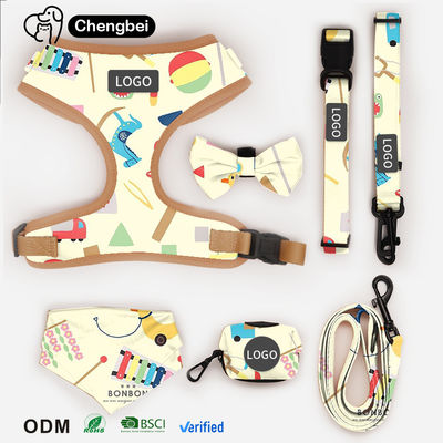 Desainer Pattern Custom Reversible Polyester Pet Harness Sets Personal Collar Leash dan Waterproof Dog Harness Set