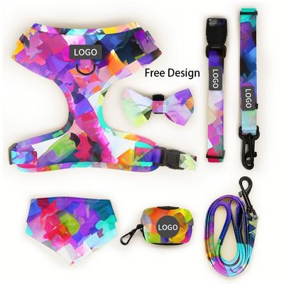 Neoprene Dog Harness And Leash Set Desainer Pribadi Custom Pattern No Pull Soft Pet Harness Untuk Anjing Kecil hingga Menengah