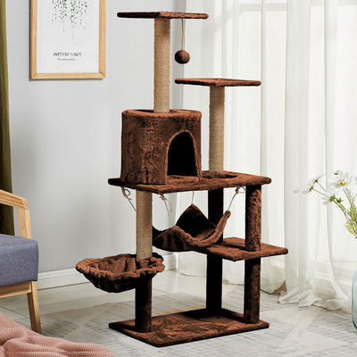 Pohon Goresan Kucing Platform Multi-level Alam Kayu Pohon Kucing Dengan Hammock