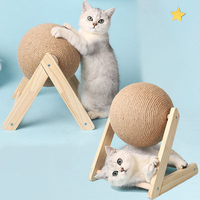 Mainan Bola Goresan Kucing Kayu Sisal Rope Ball Board Crushing Foot Toy untuk Kucing dan Perabot Pet Supplies