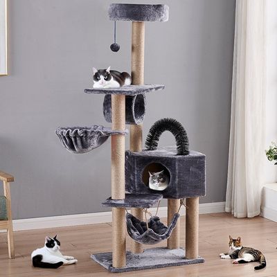 Kayu Gedung Besar Goresan Menara Kucing Pohon Terbuat dari Kain Sisal dan Papan Kayu untuk Ukuran Khusus