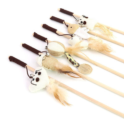 Ukuran M Cat Teaser Wand Cute Kayu Cat Feather Wand OEM ODM Cat Teaser Stick