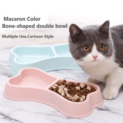 Pet Bowl Feeders Macaron Berkelanjutan Warna Bentuk Tulang Bowl Makanan Ganda untuk Anjing dan Kucing